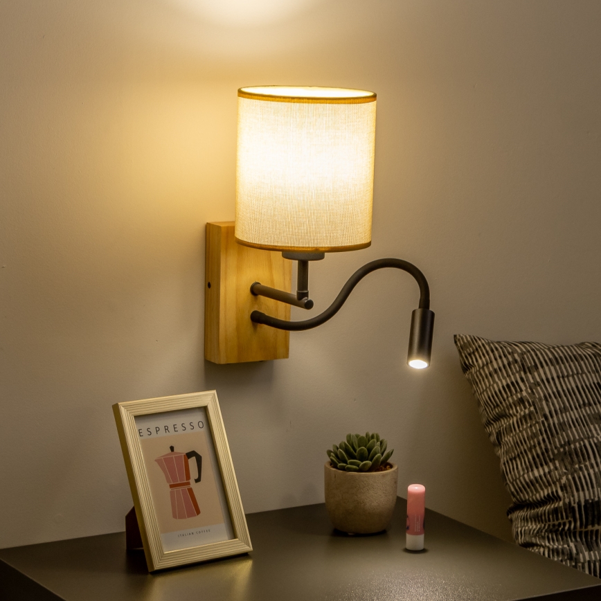 Brilagi - LED Fleksibilna stenska svetilka NUBILA WOOD 1xE27/25W/230V + LED/3W hrast/svetlo rjava