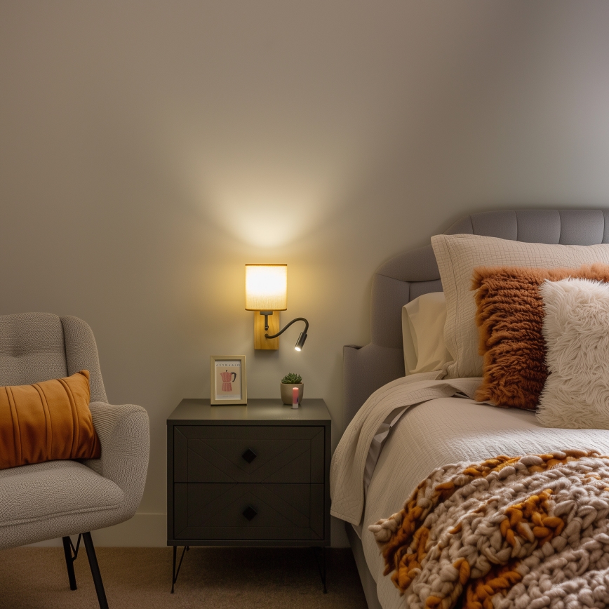 Brilagi - LED Fleksibilna stenska svetilka NUBILA WOOD 1xE27/25W/230V + LED/3W hrast/svetlo rjava