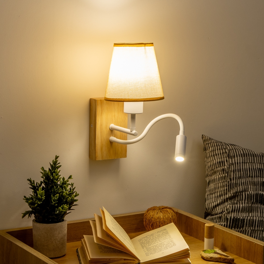 Brilagi - LED Fleksibilna stenska svetilka NUBILA WOOD 1xE27/25W/230V + LED/3W hrast/svetlo rjava