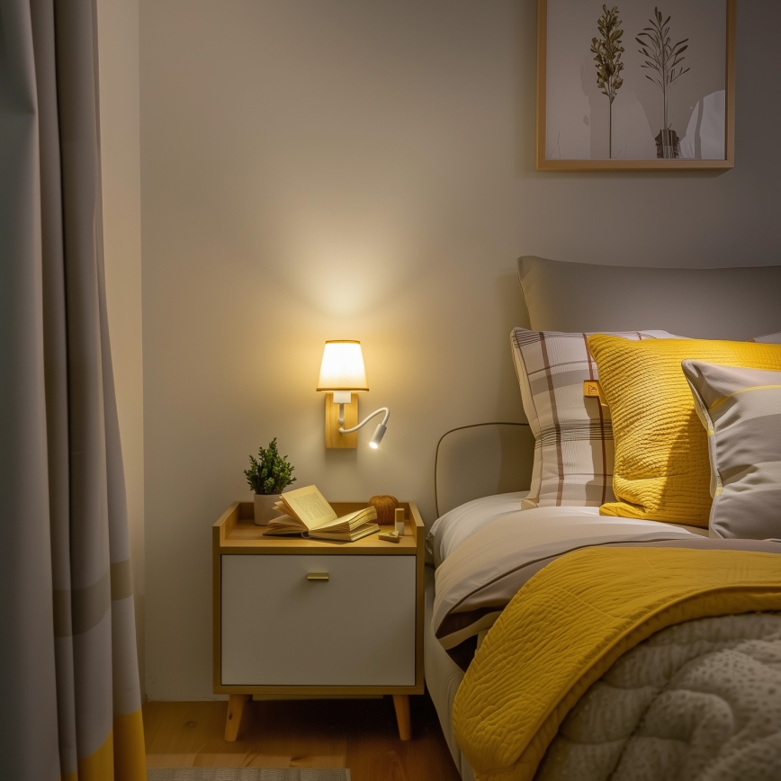 Brilagi - LED Fleksibilna stenska svetilka NUBILA WOOD 1xE27/25W/230V + LED/3W hrast/svetlo rjava
