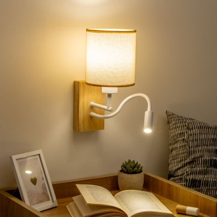 Brilagi - LED Fleksibilna stenska svetilka NUBILA WOOD 1xE27/25W/230V + LED/3W hrast/svetlo rjava