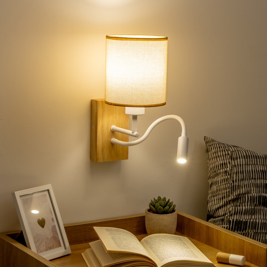 Brilagi - LED Fleksibilna stenska svetilka NUBILA WOOD 1xE27/25W/230V + LED/3W hrast/svetlo rjava