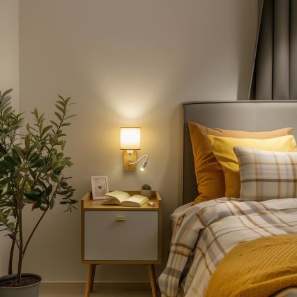 Brilagi - LED Fleksibilna stenska svetilka NUBILA WOOD 1xE27/25W/230V + LED/3W hrast/svetlo rjava
