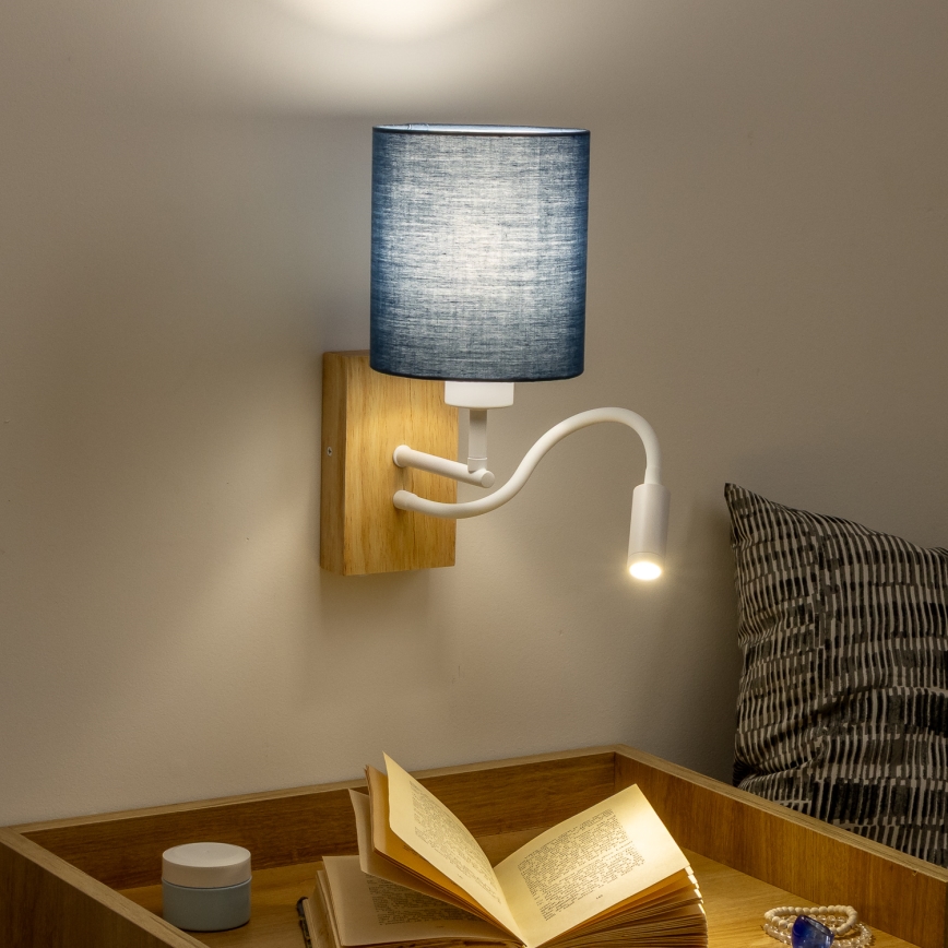 Brilagi - LED Fleksibilna stenska svetilka NUBILA WOOD 1xE27/25W/230V + LED/3W hrast/temno modra