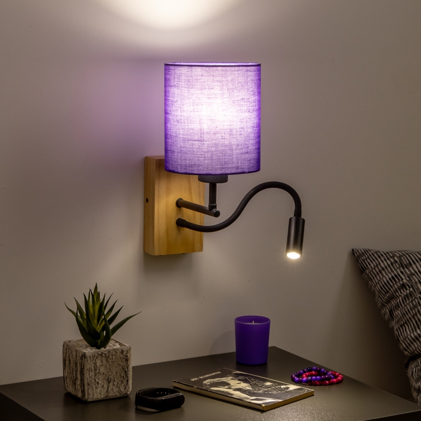 Brilagi - LED Fleksibilna stenska svetilka NUBILA WOOD 1xE27/25W/230V + LED/3W hrast/vijolična