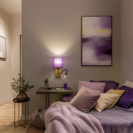 Brilagi - LED Fleksibilna stenska svetilka NUBILA WOOD 1xE27/25W/230V + LED/3W hrast/vijolična