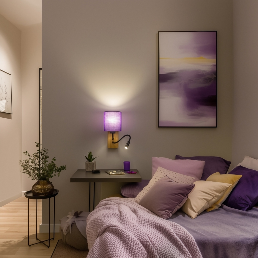 Brilagi - LED Fleksibilna stenska svetilka NUBILA WOOD 1xE27/25W/230V + LED/3W hrast/vijolična