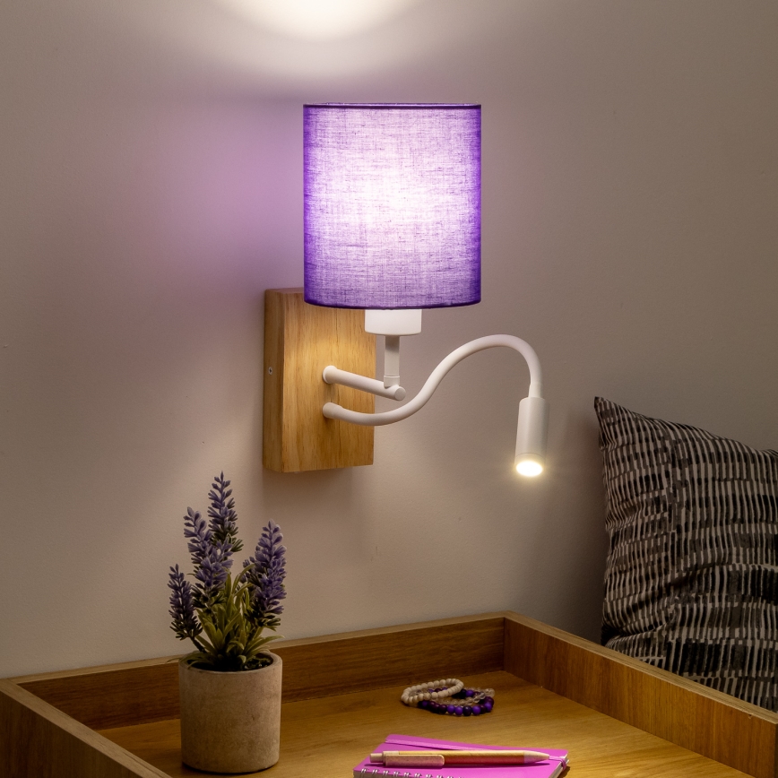 Brilagi - LED Fleksibilna stenska svetilka NUBILA WOOD 1xE27/25W/230V + LED/3W hrast/vijolična