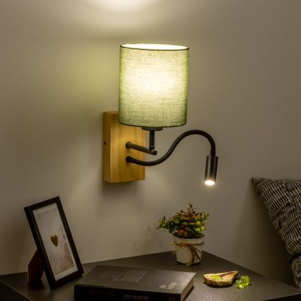 Brilagi - LED Fleksibilna stenska svetilka NUBILA WOOD 1xE27/25W/230V + LED/3W hrast/zelena