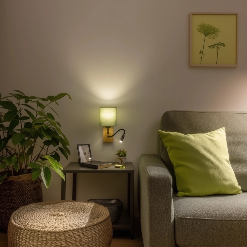 Brilagi - LED Fleksibilna stenska svetilka NUBILA WOOD 1xE27/25W/230V + LED/3W hrast/zelena