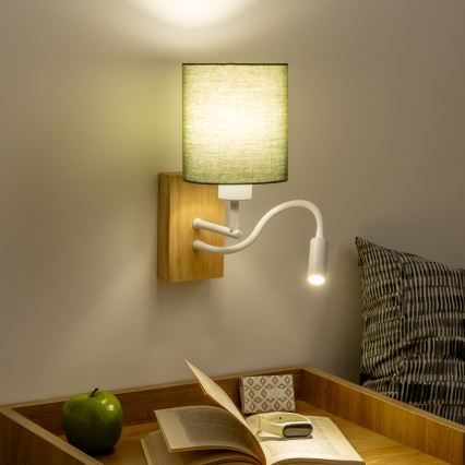 Brilagi - LED Fleksibilna stenska svetilka NUBILA WOOD 1xE27/25W/230V + LED/3W hrast/zelena