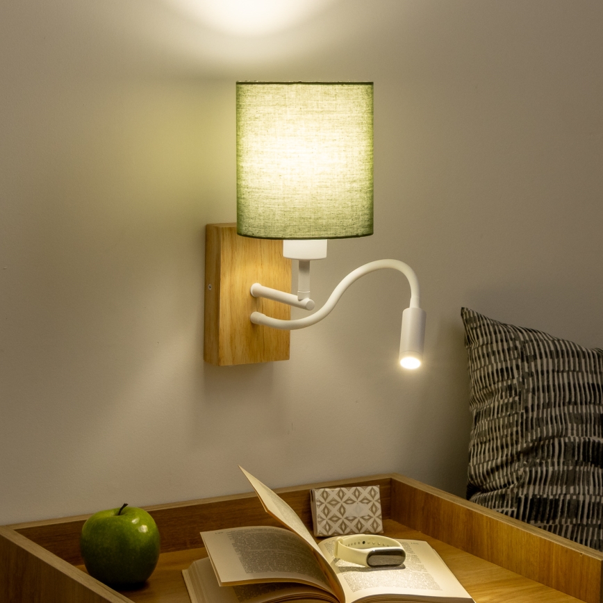 Brilagi - LED Fleksibilna stenska svetilka NUBILA WOOD 1xE27/25W/230V + LED/3W hrast/zelena