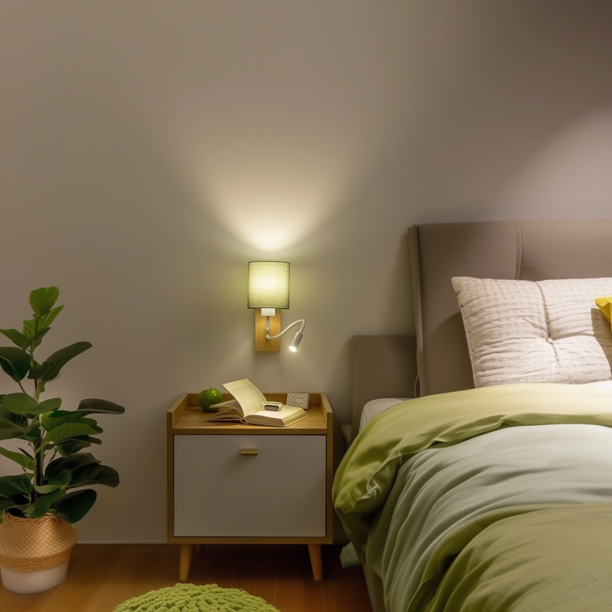 Brilagi - LED Fleksibilna stenska svetilka NUBILA WOOD 1xE27/25W/230V + LED/3W hrast/zelena