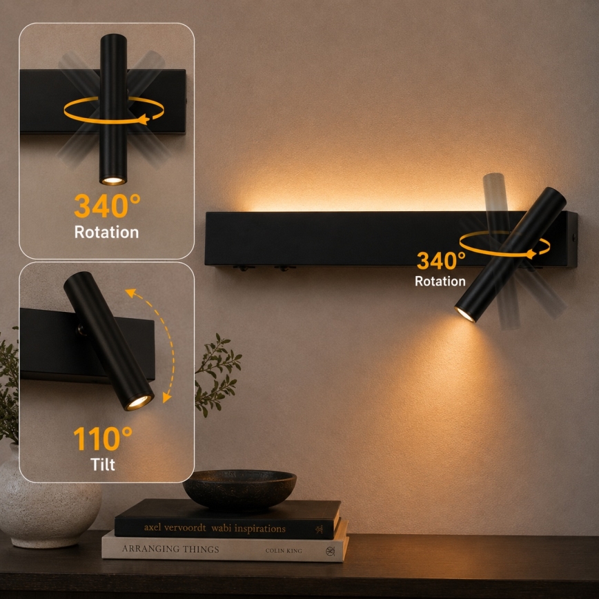 Brilagi - LED stensko točkovno svetilo ARLIX LED/3W/230V + LED/7W črno CRI 90