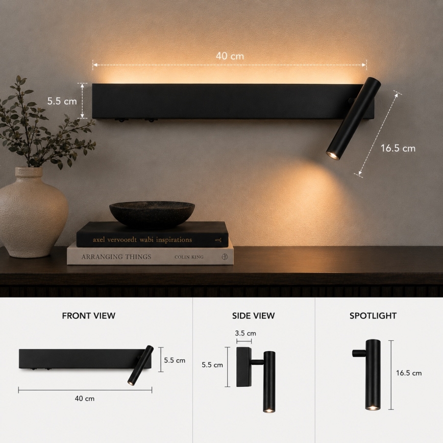 Brilagi - LED stensko točkovno svetilo ARLIX LED/3W/230V + LED/7W črno CRI 90