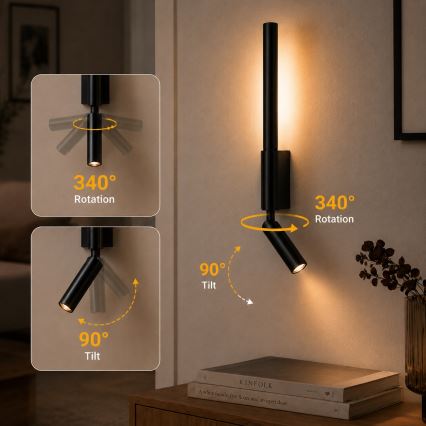 Brilagi - LED stensko točkovno svetilo VIXON LED/3W/230V + LED/5W črna CRI 90