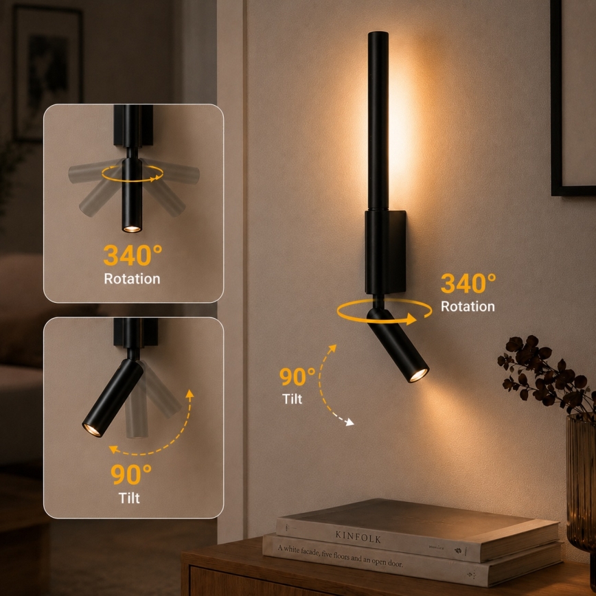 Brilagi - LED stensko točkovno svetilo VIXON LED/3W/230V + LED/5W črna CRI 90