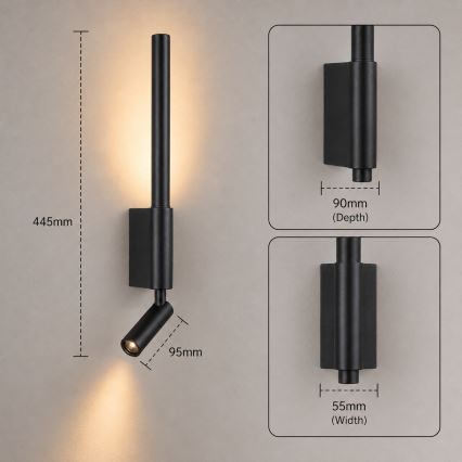 Brilagi - LED stensko točkovno svetilo VIXON LED/3W/230V + LED/5W črna CRI 90