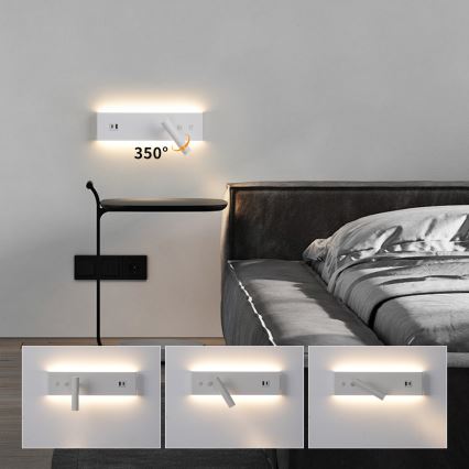 Brilagi - LED stensko točkovno svetilo z USB priključkom NOCTIS LED/3W/230V + LED/9W bela