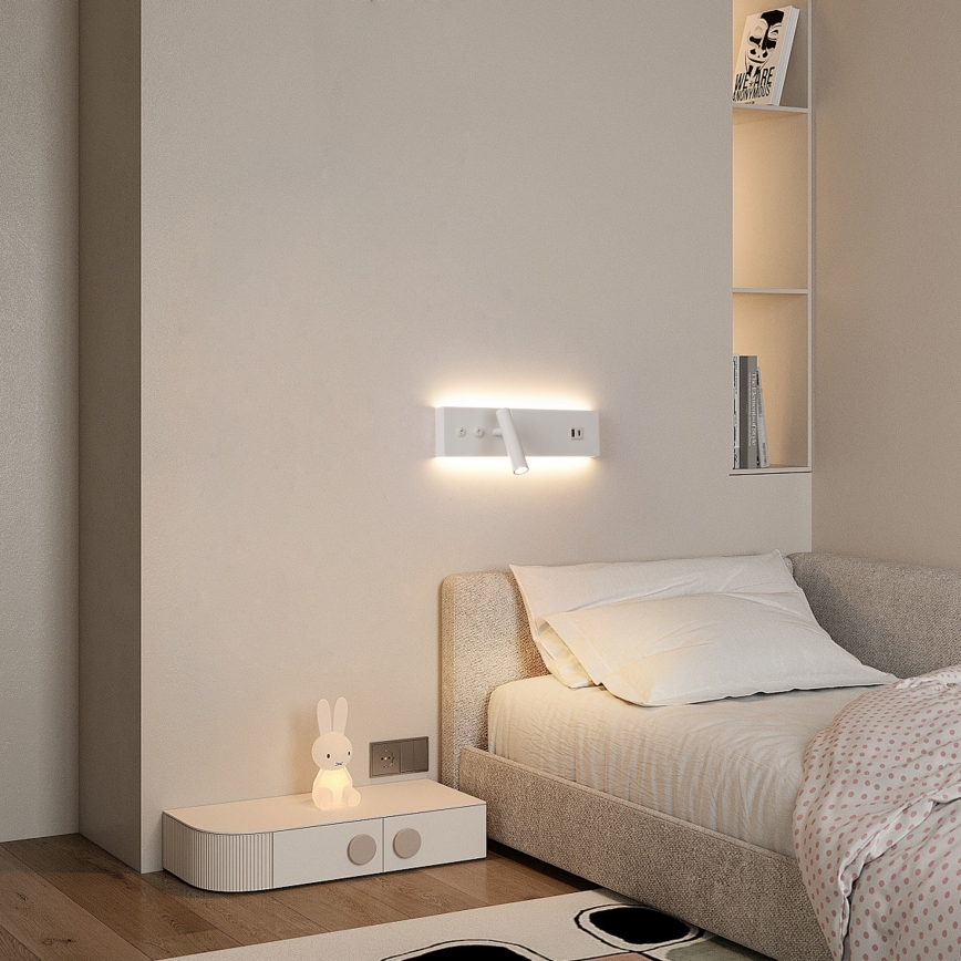 Brilagi - LED stensko točkovno svetilo z USB priključkom NOCTIS LED/3W/230V + LED/9W bela