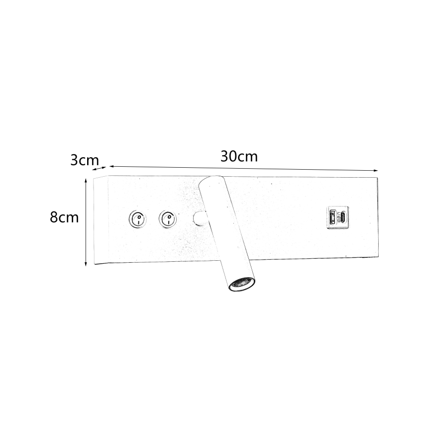 Brilagi - LED stensko točkovno svetilo z USB priključkom NOCTIS LED/3W/230V + LED/9W bela