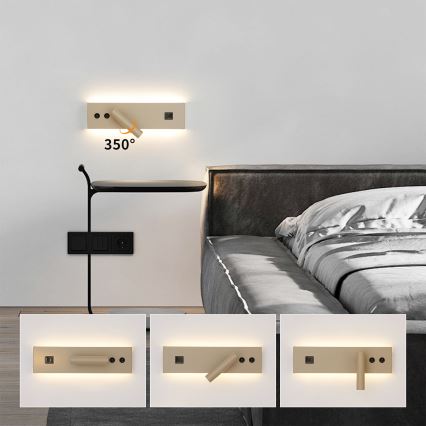 Brilagi - LED stensko točkovno svetilo z USB priključkom NOCTIS LED/3W/230V + LED/9W bež