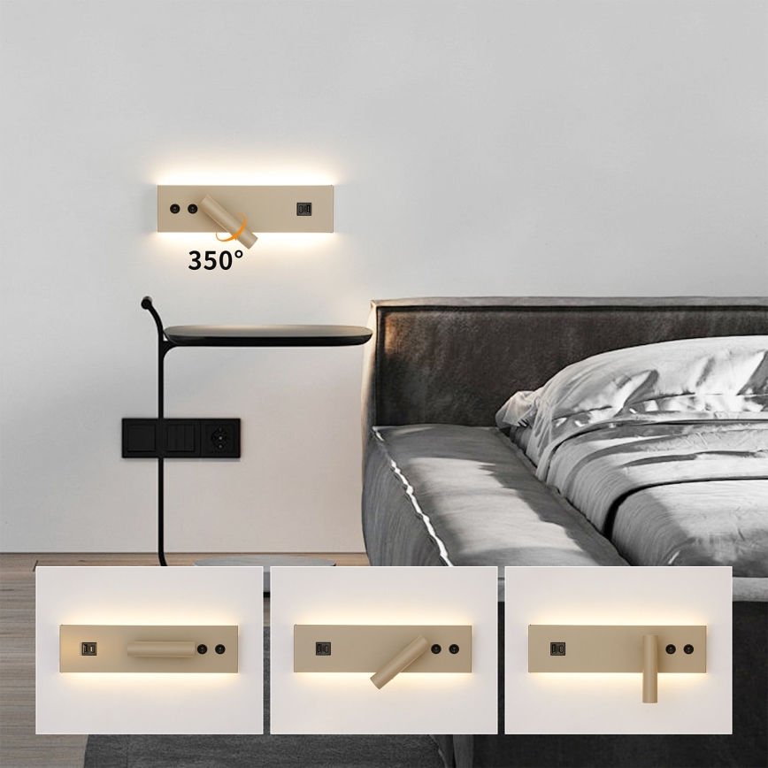 Brilagi - LED stensko točkovno svetilo z USB priključkom NOCTIS LED/3W/230V + LED/9W bež