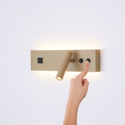 Brilagi - LED stensko točkovno svetilo z USB priključkom NOCTIS LED/3W/230V + LED/9W bež