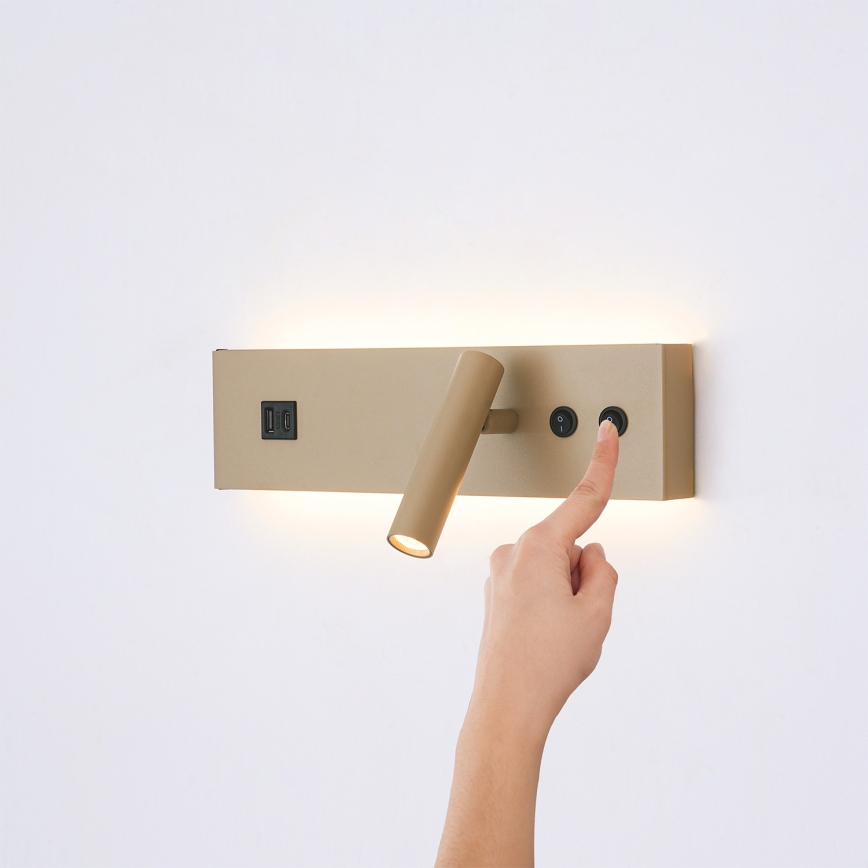 Brilagi - LED stensko točkovno svetilo z USB priključkom NOCTIS LED/3W/230V + LED/9W bež