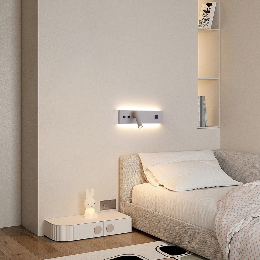 Brilagi - LED stensko točkovno svetilo z USB priključkom NOCTIS LED/3W/230V + LED/9W bež