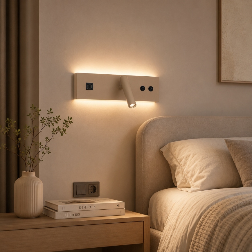 Brilagi - LED stensko točkovno svetilo z USB priključkom NOCTIS LED/3W/230V + LED/9W bež