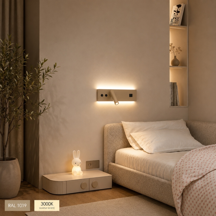 Brilagi - LED stensko točkovno svetilo z USB priključkom NOCTIS LED/3W/230V + LED/9W bež