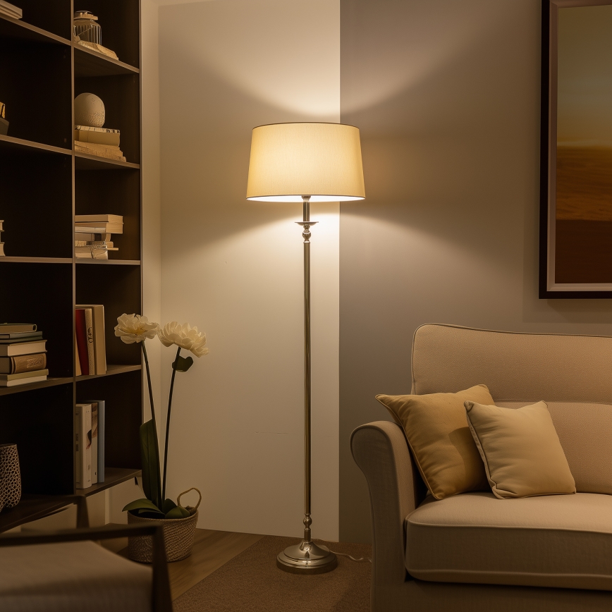 Brilagi - LED stoječa svetilka CERIA 1x E27/60 W/230 V, premer 45 cm, sijajni krom / bež