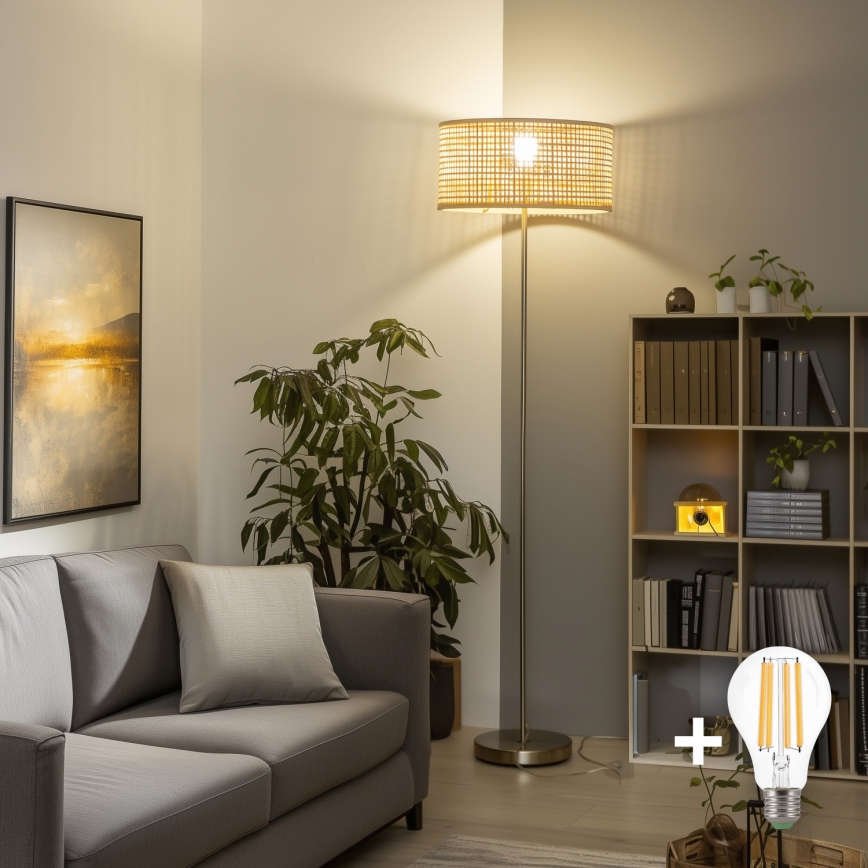 Brilagi - LED stoječa svetilka CERIA 1xE27/40W/230V premer 40 cm bambus/matni krom