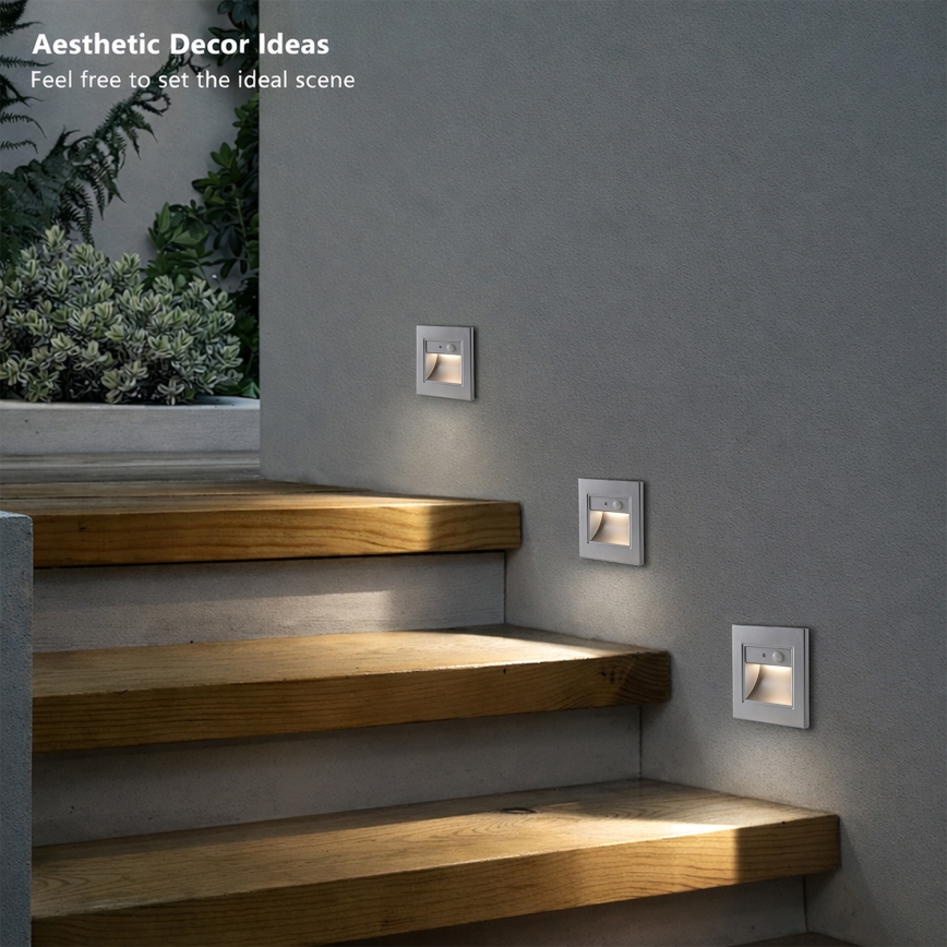 Brilagi - LED stopniščno svetilo z senzorjem STEP LIGHT LED/1,5W/230V IP44 srebrno
