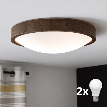 Brilagi - LED stropna svetilka CARVALHO SLIM 2xE27/15W/230V hrast/oreh, premer 37 cm
