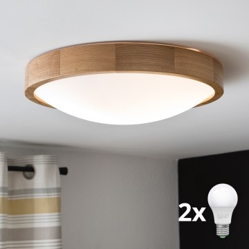 Brilagi - LED stropna svetilka CARVALHO SLIM 2xE27/30W/230V hrast premer 37 cm