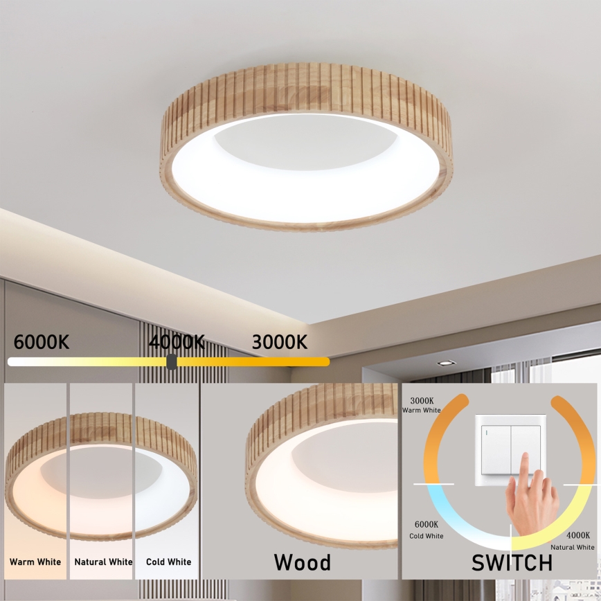Brilagi - LED stropna svetilka FALCON WOOD MODERN LED/30W/230V 3000/4000/6000K premer 45 cm les