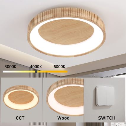 Brilagi - LED stropna svetilka FALCON WOOD MODERN, LED 40 W, 230 V, 3000/4000/6000 K, premer 60 cm, les