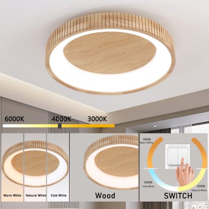 Brilagi - LED stropna svetilka FALCON WOOD MODERN, LED 40 W, 230 V, 3000/4000/6000 K, premer 60 cm, les