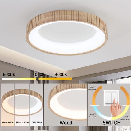 Brilagi - LED stropna svetilka FALCON WOOD MODERN, LED 40 W, 230 V, 3000/4000/6000 K, premer 60 cm, lesena