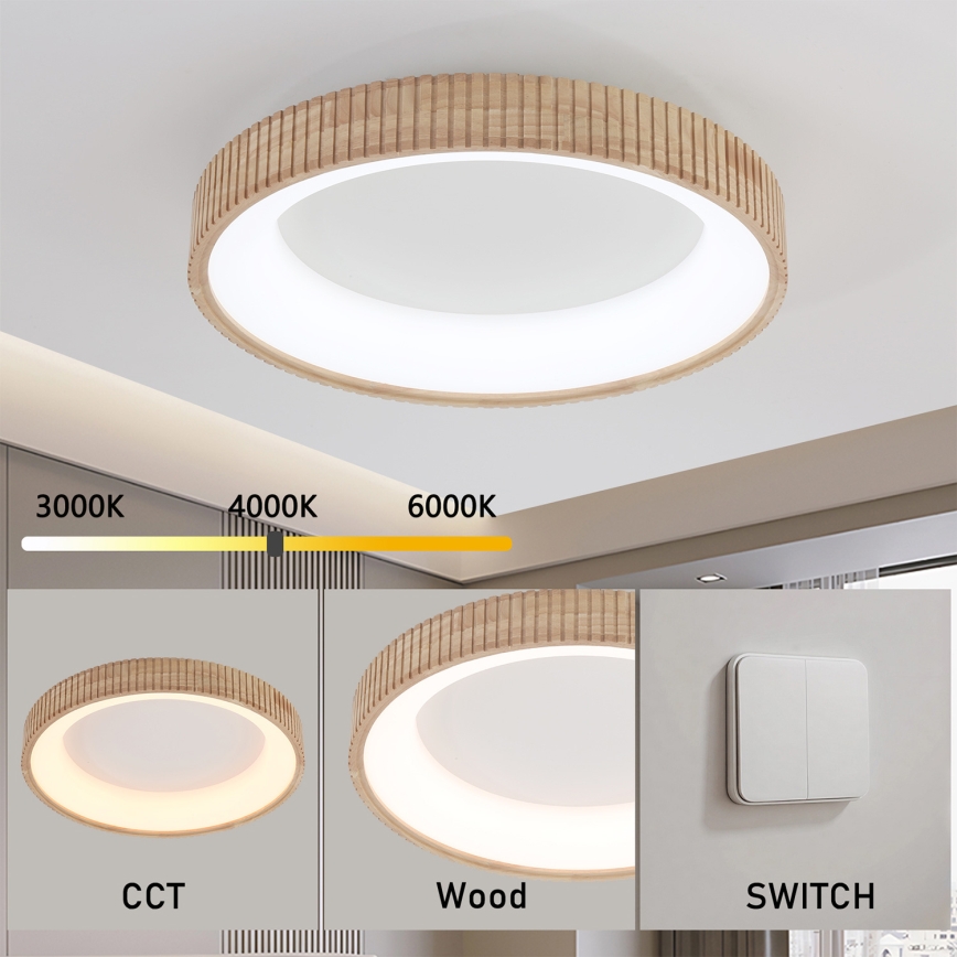 Brilagi - LED stropna svetilka FALCON WOOD MODERN, LED 40 W, 230 V, 3000/4000/6000 K, premer 60 cm, lesena