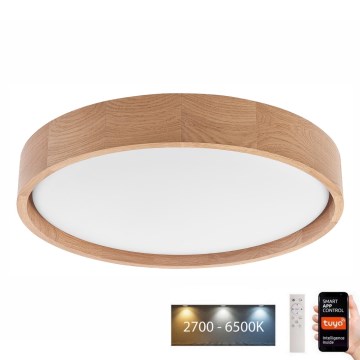 Brilagi - LED Stropna svetilka MANAROLA SMART LED/24W/230V 2700-6500K hrast pr. 41 cm Wi-Fi + Daljinski upravljalnik Tuya