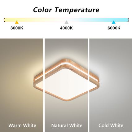 Brilagi - LED stropna svetilka MOLINA SQUARE LED/32W/230V 3000/4000/6000K, hrast, 30x30 cm