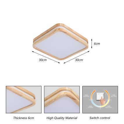 Brilagi - LED stropna svetilka MOLINA SQUARE LED/32W/230V 3000/4000/6000K, hrast, 30x30 cm