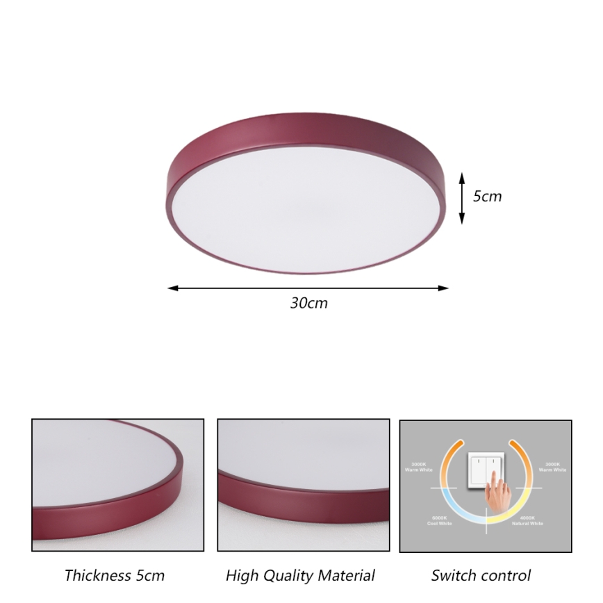 Brilagi - LED stropna svetilka POOL LED/36W/230V 3000/4000/6000K premer 30 cm bordo