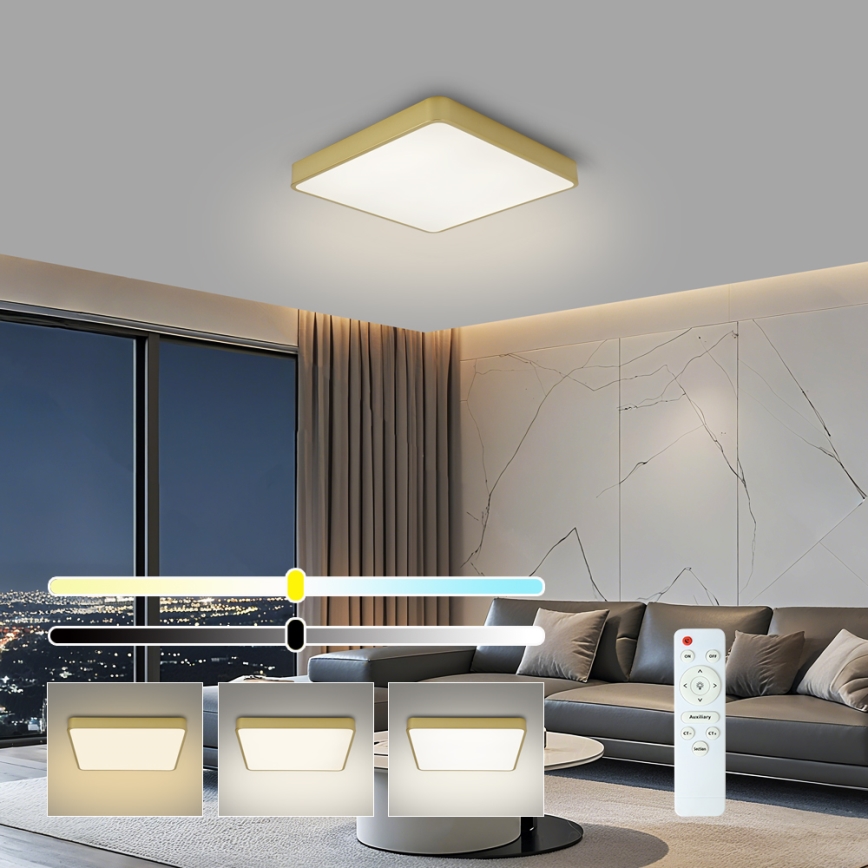 Brilagi - LED zatemnljivo stropno svetilo POOL SQUARE LED/36W/230V 3000-6000K 40x40 cm zlato + daljinski upravljalnik