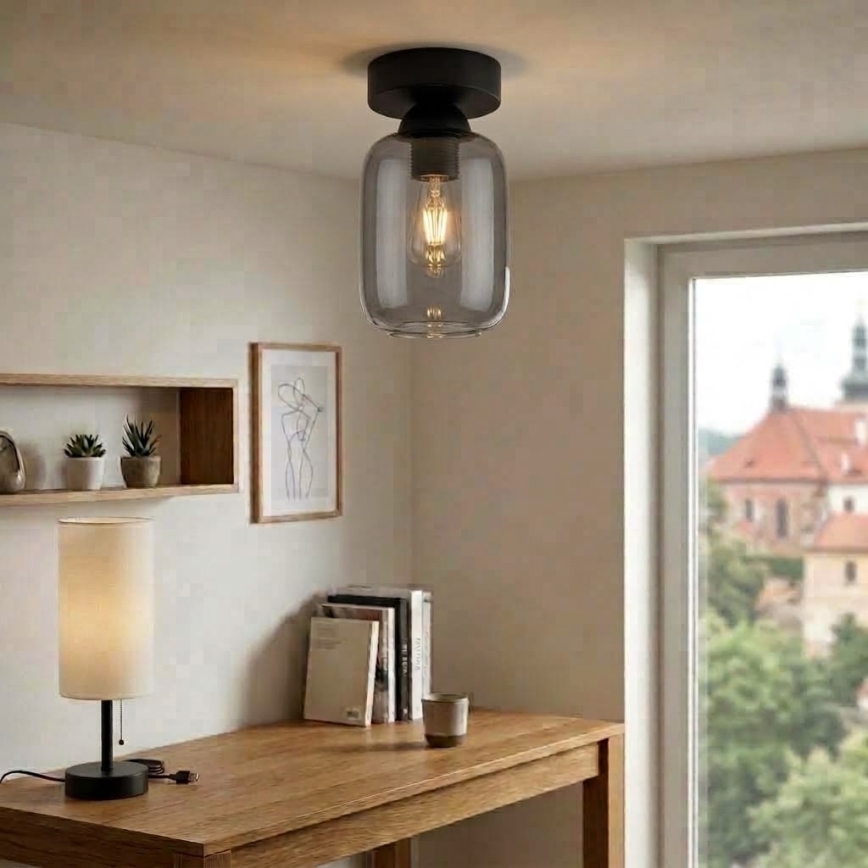 BRILAGI - LED stropna svetilka RETRO GLASS 1xE27/60W/230V premer 14 cm črna/dimna siva