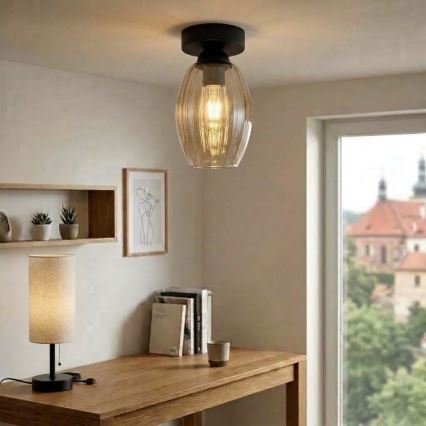 BRILAGI - LED stropna svetilka RETRO GLASS 1xE27/60W/230V premer 17 cm črna/dimno bež