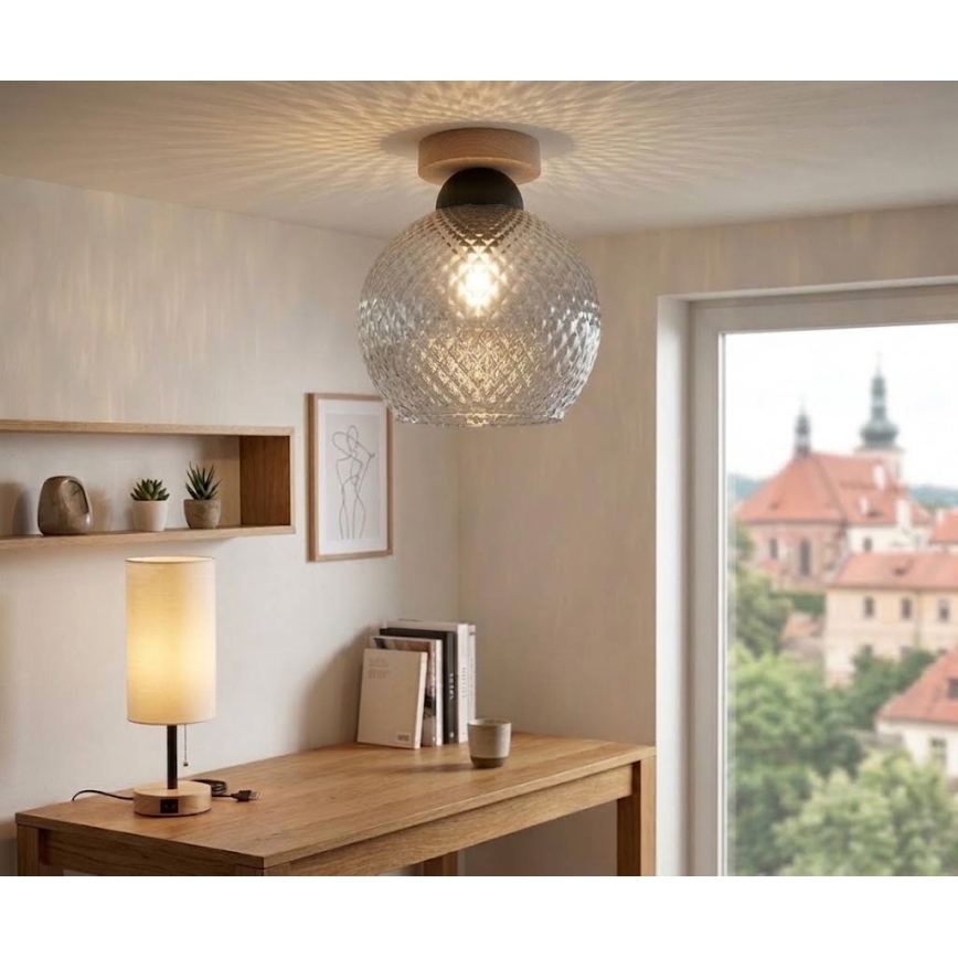 BRILAGI - LED stropno svetilo RETRO GLASS 1xE27/60W/230V premer 25 cm hrast/dimno siva